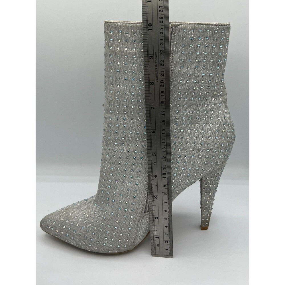 Anne Michelle Sparkly Rhinestone Pointed Toe Booties Silver Size 9 - Picture 11 of 12